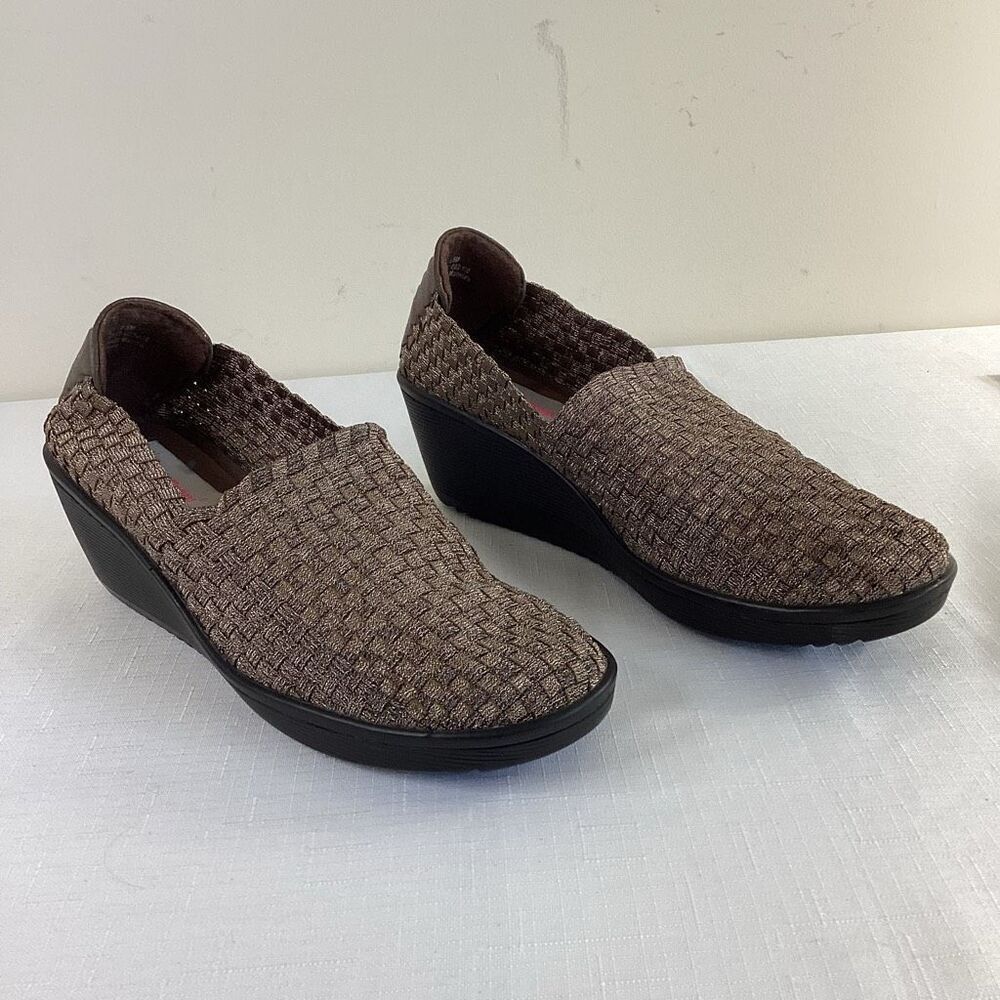 Bare Trap Women’s Slip-on Metallic Bronze Basket Weave Wedge Heel Size 8.5